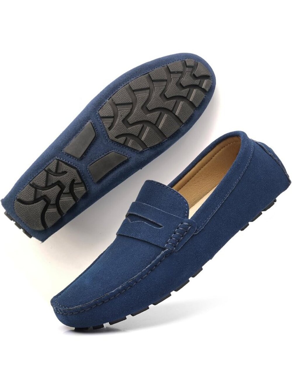 DCZTELG Men's Blue Rubber Suede Penny Loafer Slip On Llightweight Casual Shoes